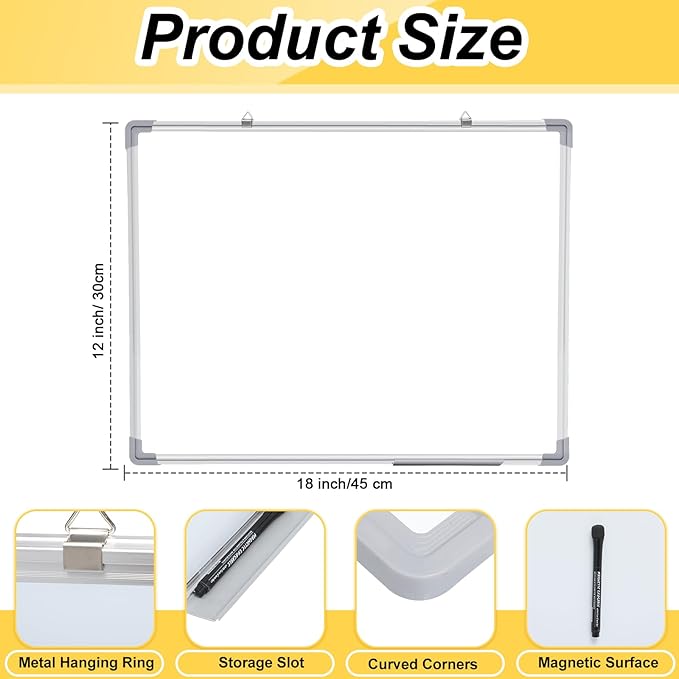 Tinlade 3 Pack Dry Erase Boards, Magnetic Dry Erase White Board Bulk Silver Aluminum Framed Whiteboard Message Presentation Wall Mounted for School Office and Home(12 x 18 Inch)