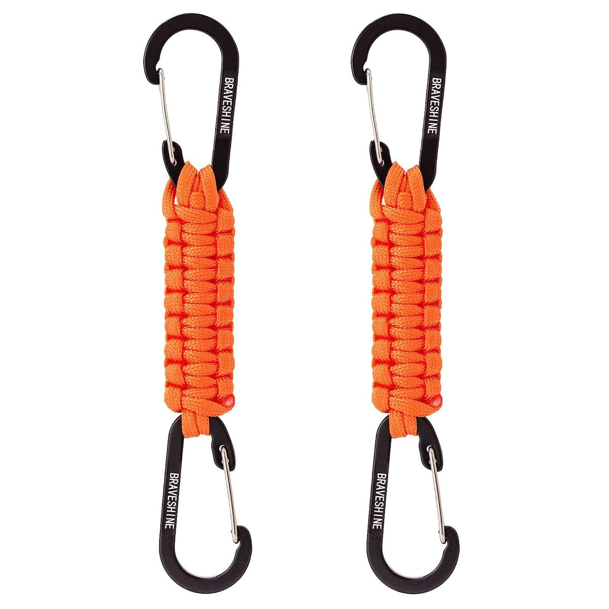 BRAVESHINE 2 Pack Paracord Keychain Hook D Ring Carabiner Clips for Water Bottle, Key, Backpacks, Boys, Girls, Men, Women - Orange