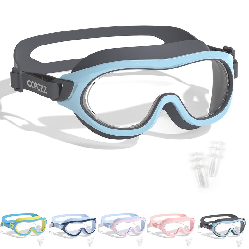 COPOZZ Kids Swim Goggles for 6-14, Wide View Swimming Goggles No Leak Anti Fog UV Protection Youth Swim Goggles