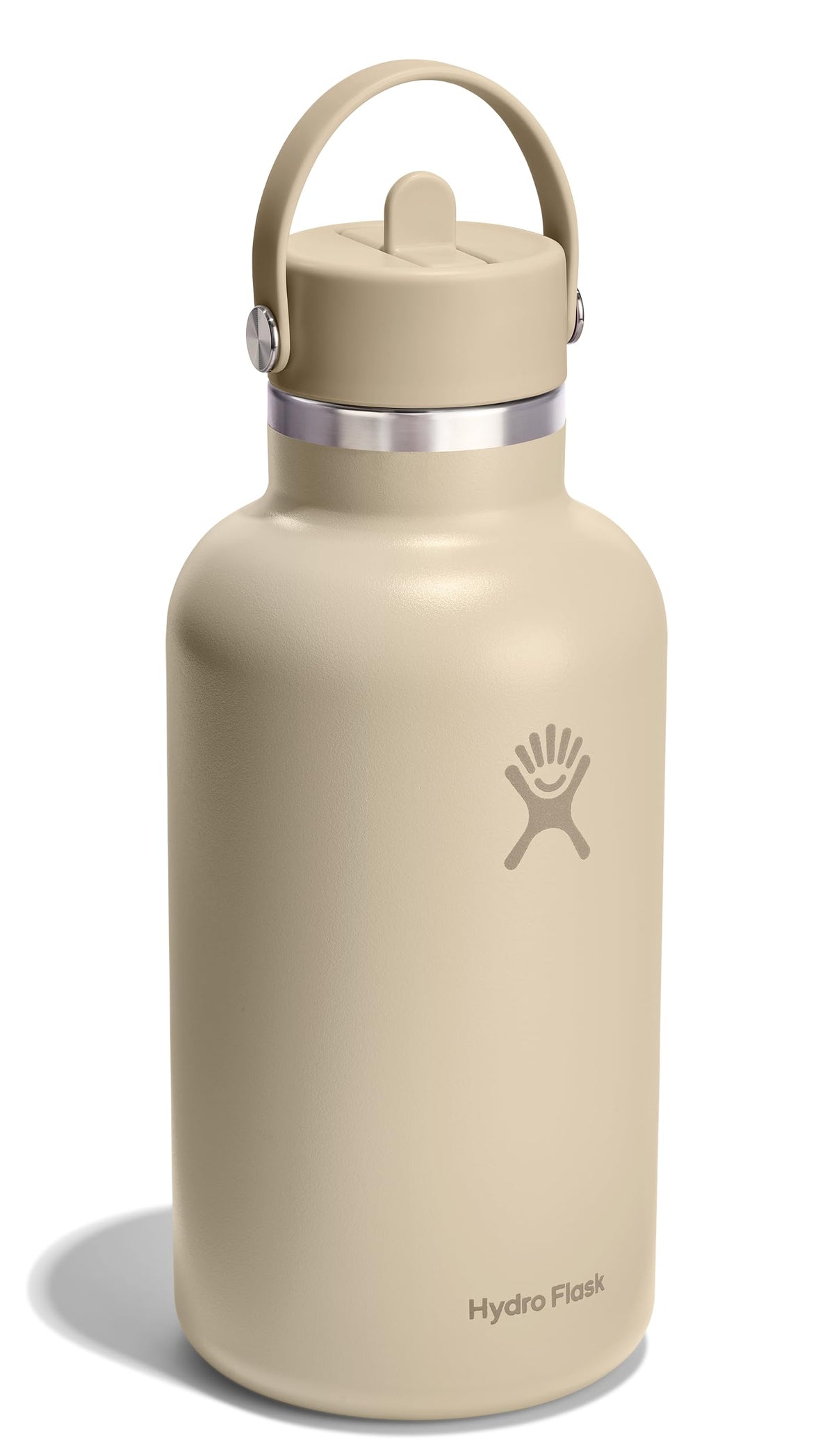 Hydro Flask Water Bottle - Insulated Stainless Steel - Wide Mouth Flex Straw Lid, Non Spill, Leakproof and Refillable in 64 Oz Tonal Oat