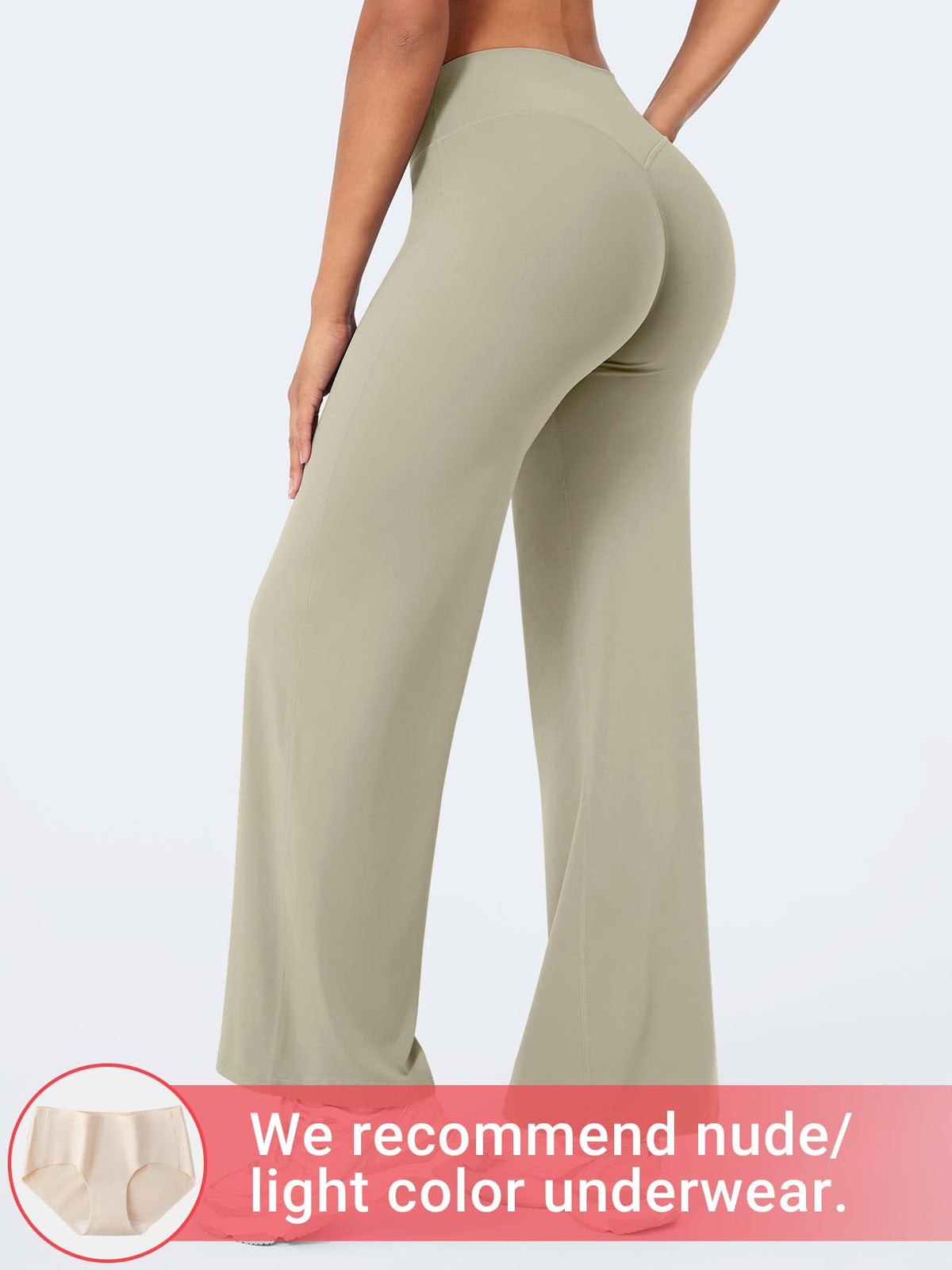 YEOREO Workout Womens Straight Leggings 29" Eddiy Yoga Pants Light Sand L
