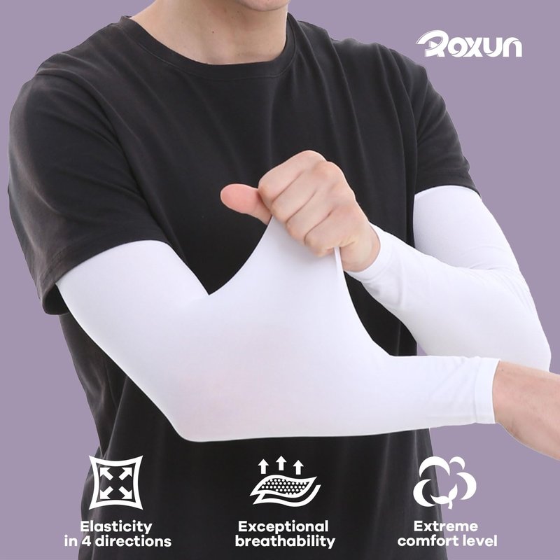 ROXUN 4 Pairs Arm Sleeves, Cooling UV Sun Protection Sports Compression for Men/Women 4 White