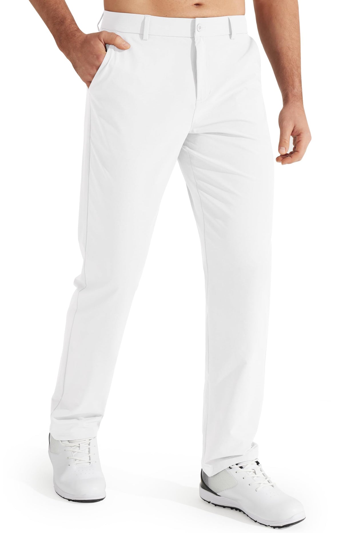 Libin Mens Golf Pants Stretch Work Dress Pants 30" Quick Dry Lightweight Business Casual Pant for Men Comfy Water Resistant with Pockets, White, 38W x 30L