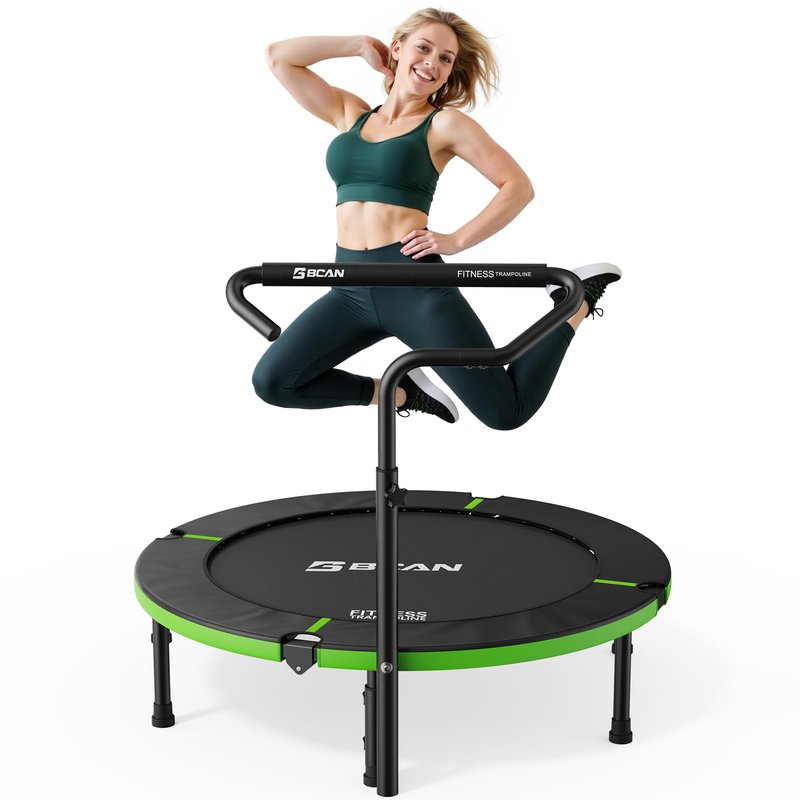 BCAN 40"/38" Foldable Mini Trampoline, Rebounder Trampoline for Adults, U/T Adjustable Foam Handle, Exercise Rebounder for Adults Indoor/Garden Workout, Max Load 330lbs/440lbs-40IN-T-Handle-Green
