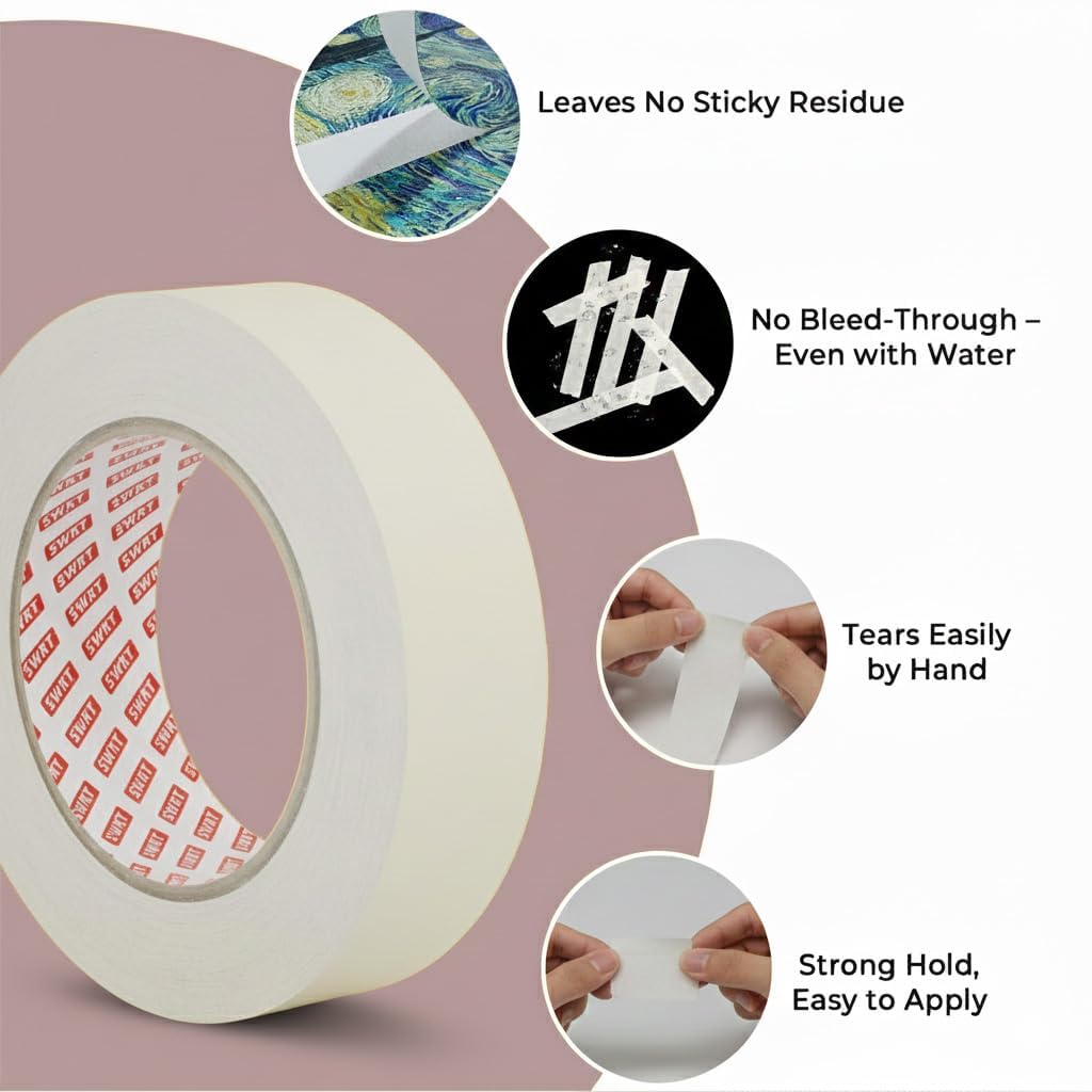 SWRT Masking Tape 1 Inch Wide x 55 Yards, 36 Rolls, Bulk Pack
