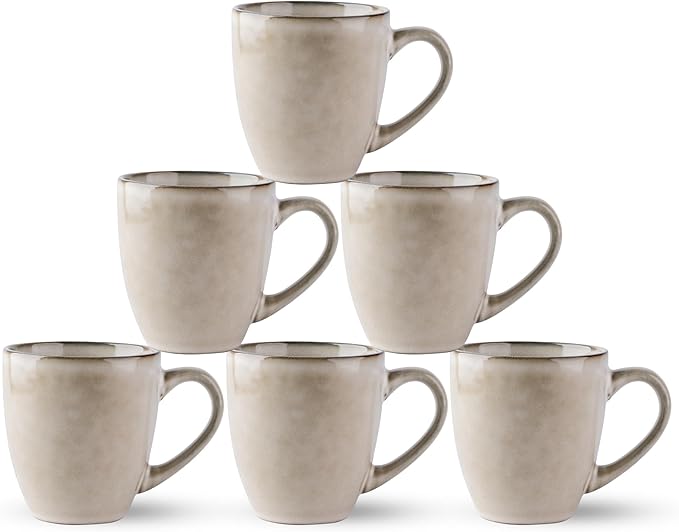 GBHOME Ceramic Coffee Mugs Set of 6, 12oz Stoneware Coffee Mugs Set For Dad Mom Women MEN, Light Weight Coffee Cups for Latte/Tea/Beer/Hot Cocoa, Dishwasher & Microwave Safe,Cappuccino