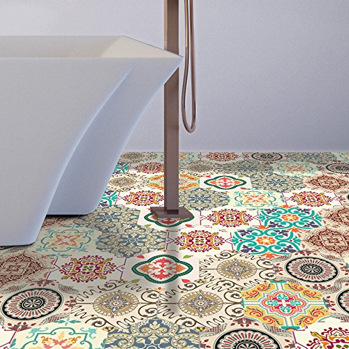 Alwayspon 10 Pcs Hexagon Non-Slip Floor Sticker for Home Decor, Peel and Stick Self-Adhesive Wall Sticker for Living Room Kitchen Bathroom, 7.9x9.1inch