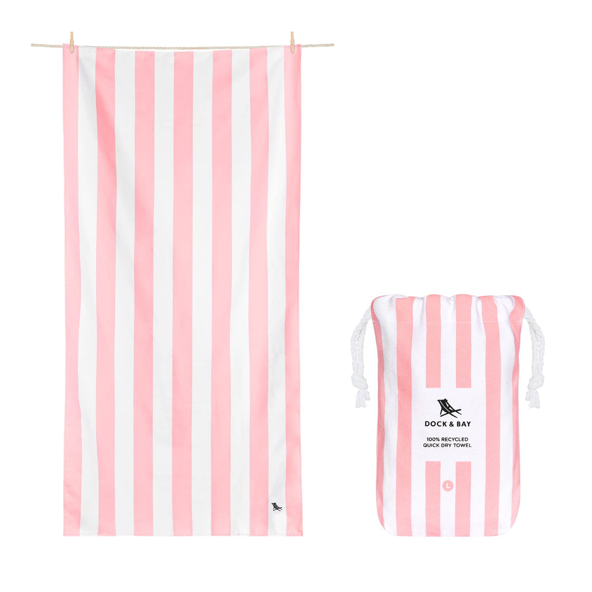 Dock & Bay Quick Drying Towel - for Sports & Gym - Compact, Lightweight - 100% Recycled - Includes Bag - Cabana Light - Malibu Pink, Double Extra Large (180x200cm, 70x78)