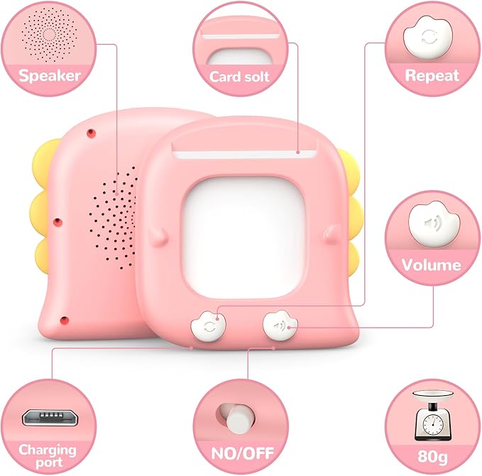 Kidzdo Dinosaur Talking Flash Cards for Toddlers 1 2 3 4 5 6 Years Old, 254 Words Pocket Speech Language Learning Toys, Great Easter Birthday Gift Ideas for Girls Ages 1-6, Pink