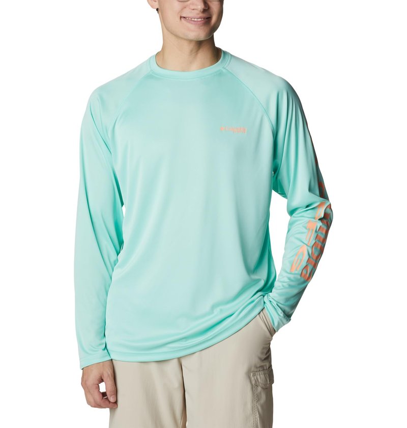 Columbia Men's Terminal Tackle Long Sleeve Shirt, Mint Cay/Bright Nectar Logo, 3X Big