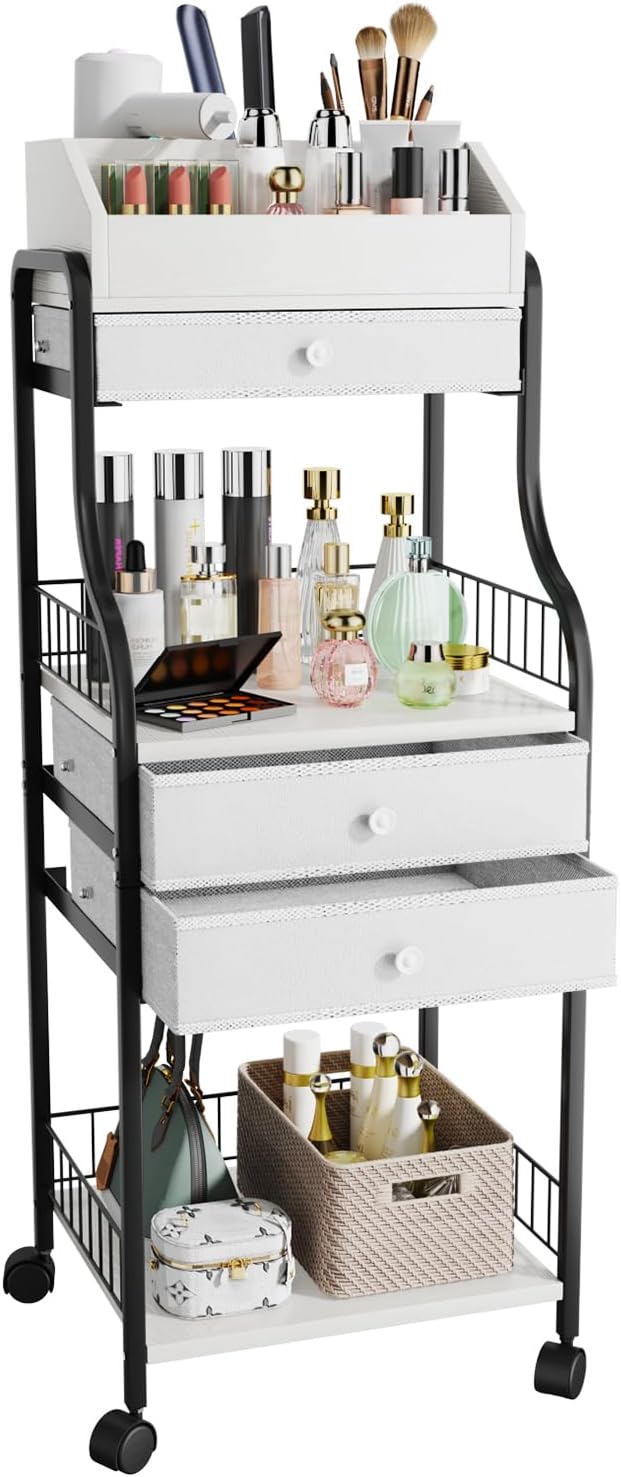 HapiRm Floor Makeup Organizer Storage - Vanity Skincare Make Up Organizers and Storage with Drawers, Cosmetics Display Cases Holder for Skin Care Nail Polish Perfume Makeup Brush