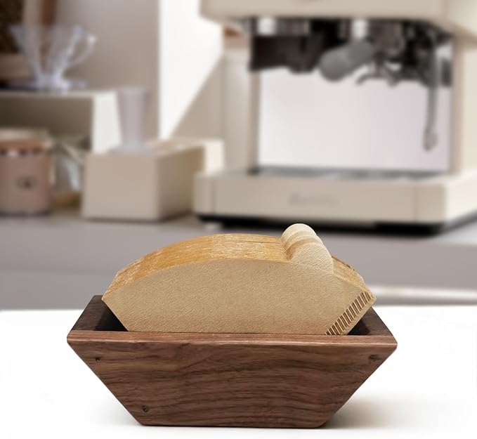 Coffee Filter Holder Magnetic, Solid Walnut Wood Coffee Filter Storage Organizer