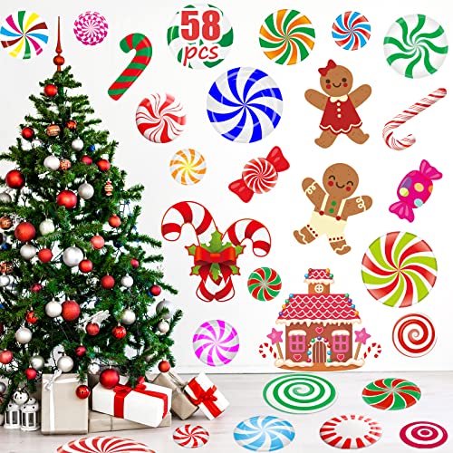 Joy Day 18 Pieces Peppermint Floor Decals Stickers for Christmas Candy Party Decoration Supplies Xmas Candy Land Party Decor Decals for Floors, Windows, Counters and Walls