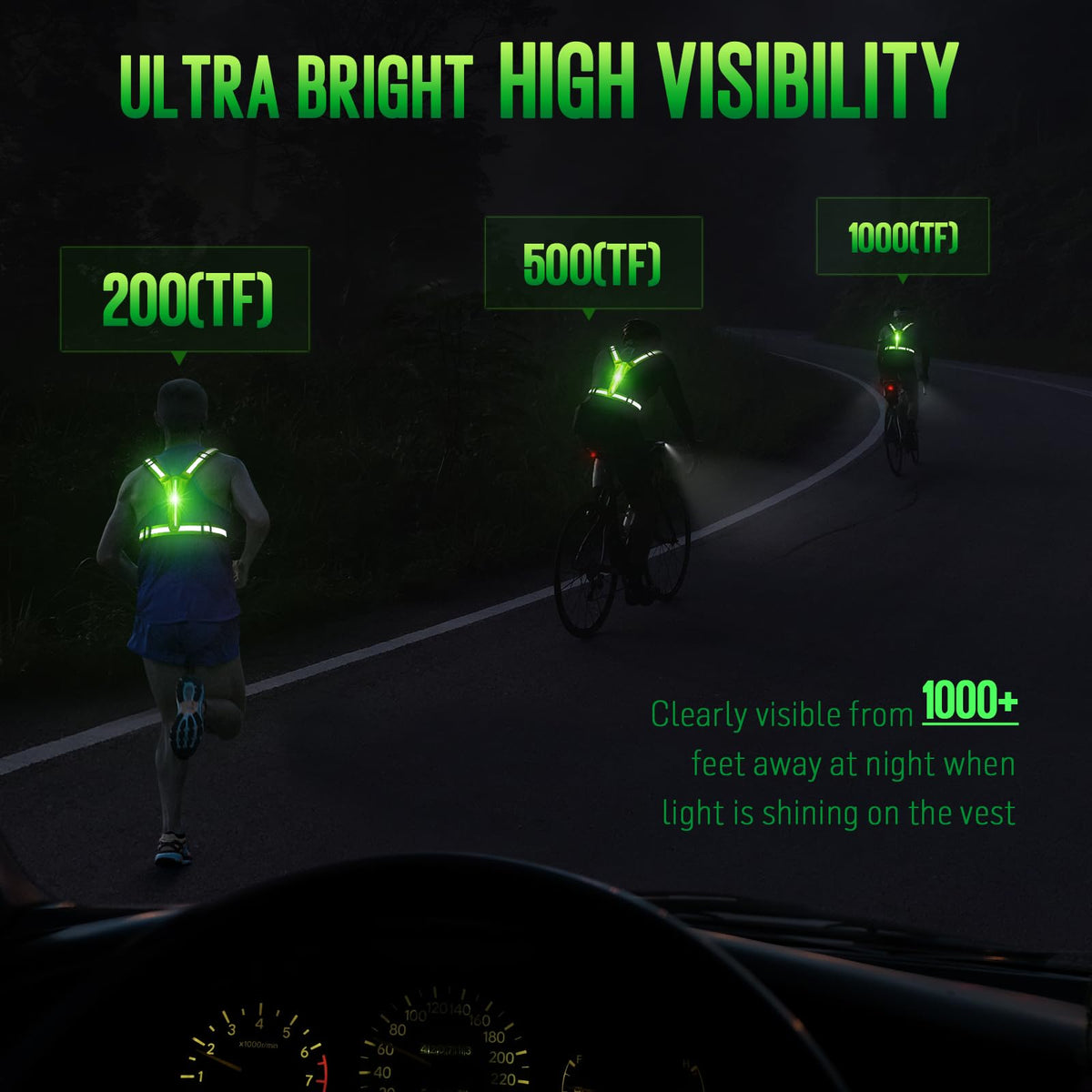 LED Reflective Vest Running Gear, Lights Up Vest Rechargeable, High Visibility Reflective Running Gear for Night Walking Cycling Jogging