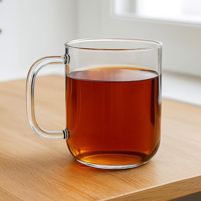 Aquach Glass Mugs 20 oz Set of 2, Extra Large Clear Glass Cup with Handle for Hot/Cold Coffee Tea Beverage, Drinking Glasses