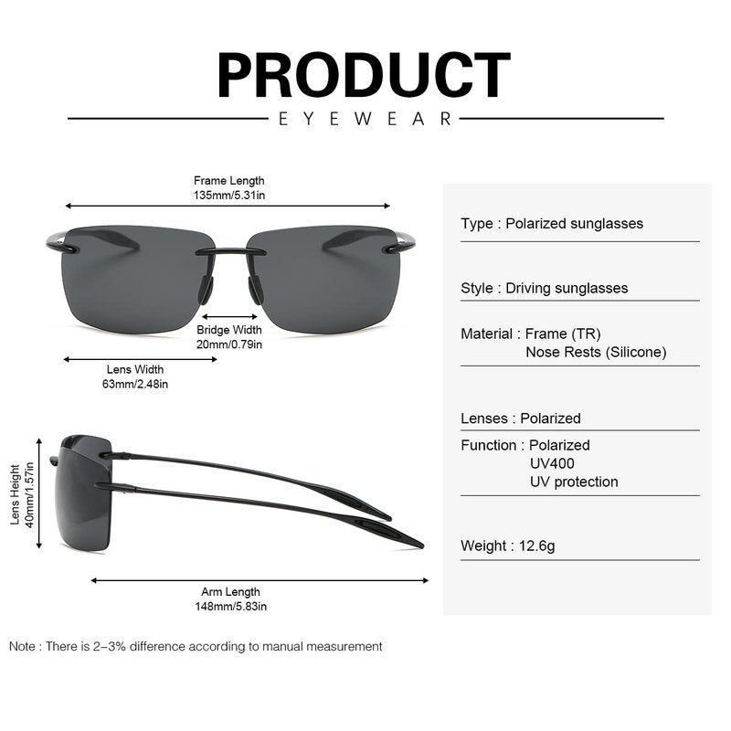 PEEPAI Polarized Sunglasses for Men and Women, Lightweight and Durable Sports Sunglasses with UV Protection for Driving Fishing Golf - Black