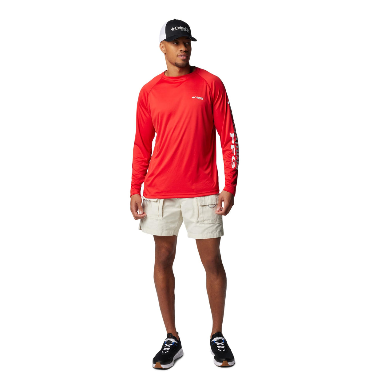 Columbia Men's PFG Terminal Tackle Long Sleeve Fishing Shirt, Red Spark/White Logo, 2X Tall