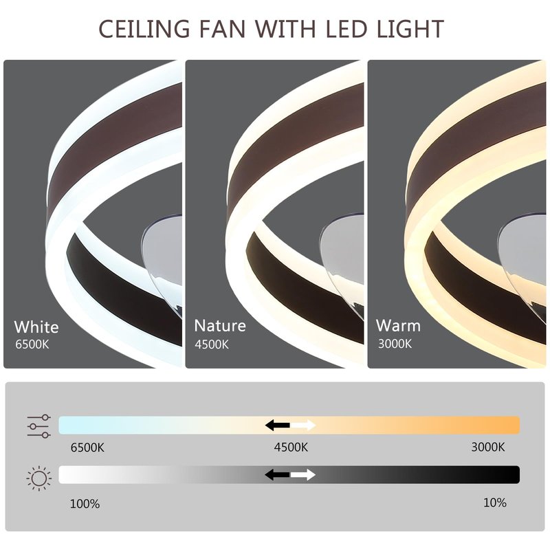 diisunbihuo 16" Low-Profile Ceiling Fan with Light (Coffee Brown), Modern Bladeless Enclosed Fandelier, Dimmable CCT, Remote & App Control, Timer & Memory for Bedroom/Living Room/Hallway