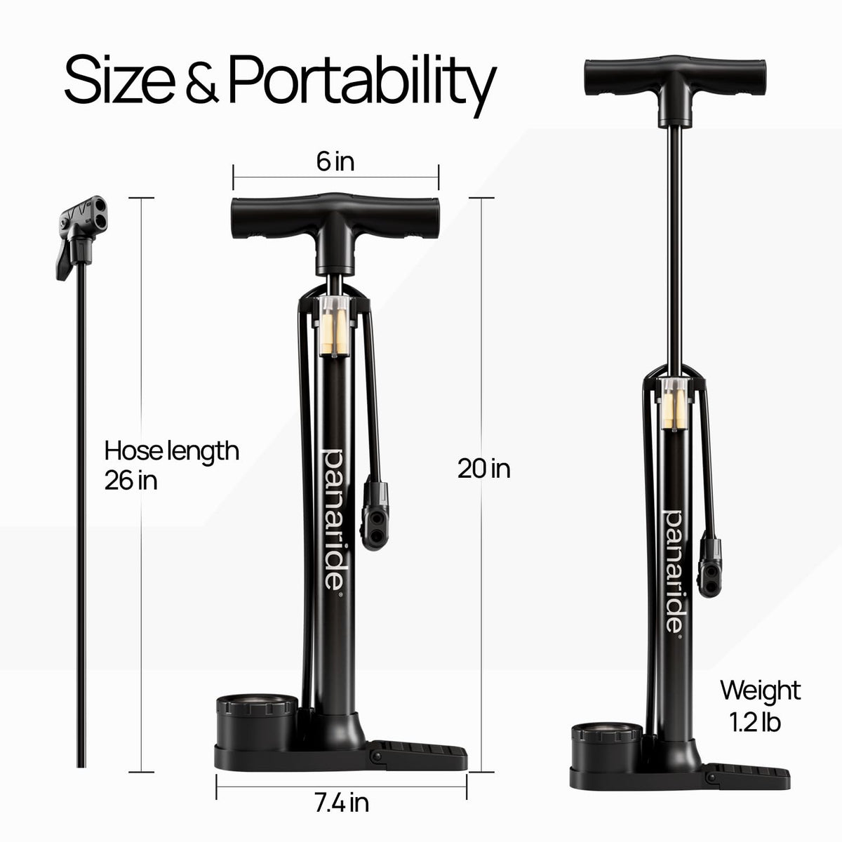Bike Pump with Gauge - Floor Bike Pumps for Road & Mountain Bikes, Presta & Schrader Valve, 160 PSI, 2-Inch Dial, Includes Needle & Ball Adapters, Foldable Footrest, Angle Adapter