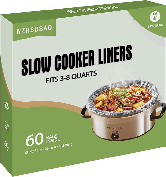 WZHSBSAQ Slow Cooker Liners, 60 Cooking Bags, Large Disposable Pot Liner Plastic Bags for 3QT to 8QT Slow Cookers, 13 in. x 21 in.