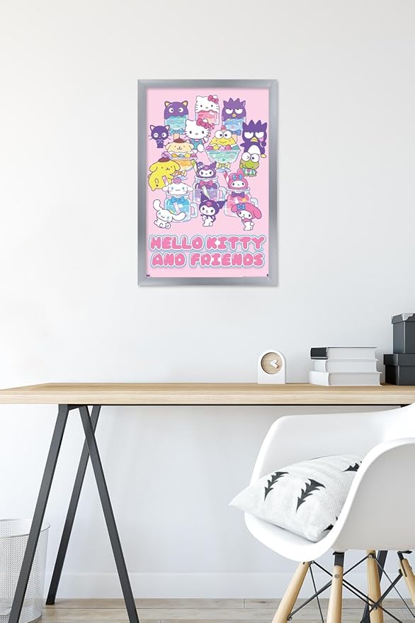 Trends International Hello Kitty and Friends: 24 Summer Fresh - Group Wall Poster, 22.4L x 14.7W, Silver Framed Version