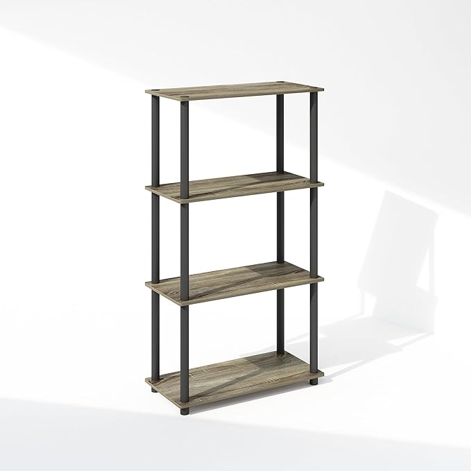 Furinno Turn-N-Tube Book Shelf, 4-Tier Bookshelf, Bookcase with Multipurpose Compact Display Rack, 11.6 x 23.6 x 43.2, for Living Room, Bedroom, Home Office, French Oak/Black