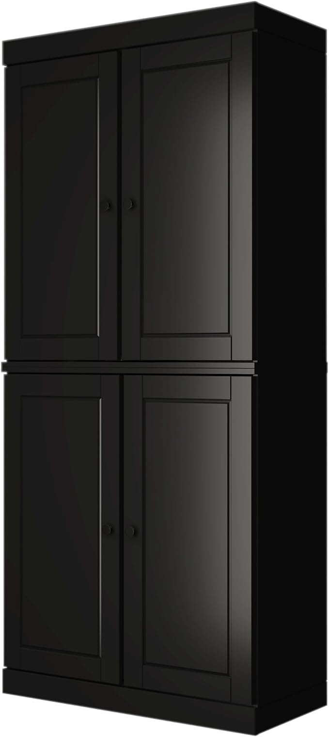 Palace Imports Solid Wood Bookcase - 6-Shelf Tall Bookshelf, 71.5” H x 32” W - Black, Wooden Cabinet Doors, Adjustable Shelves, 100% Renewable Eco-Friendly Wood, Made in Brazil