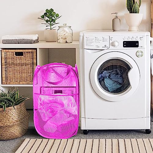 Larpur Popup Laundry Basket, Collapsible Portable Mesh Clothes Washing Laundry Hamper with Reinforced Carry Handles (Pink) - color: Pink
