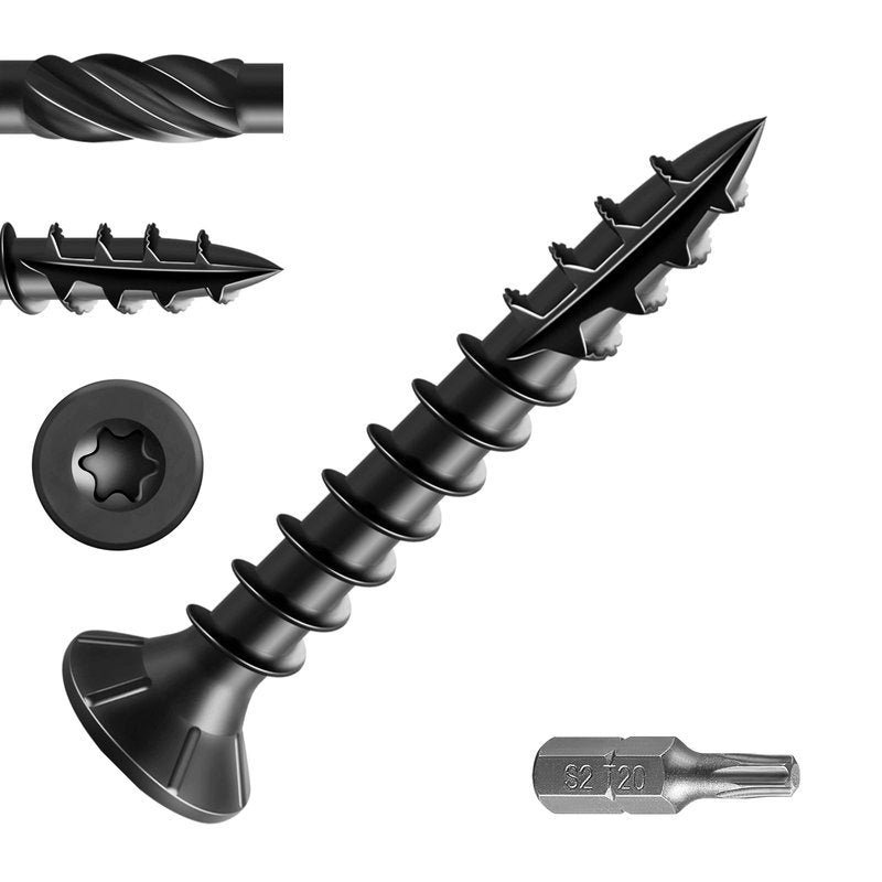 Wensilon #8 * 1" Black Deck Screws, (240pcs) 1 lbs.Exterior Wood Screws, Rust Resistant Epoxy Coated, Bronze, T20 Star Bit
