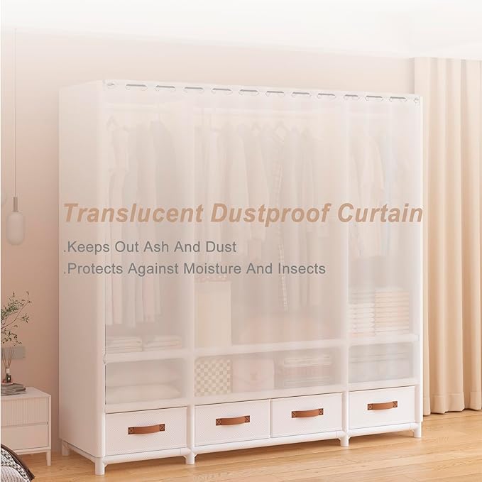 Portable Closet,Portable Closets for Hanging Clothes,Japanese Style Wardrobe Clothing Rack with 3 Drawers,1 Hanging Rods and 2 Storage Shelves,43.3" L x 17.7" W x 65.1" H,White