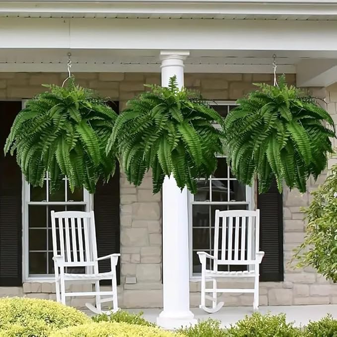21in Ferns Artificial Bush Plants Large, 3 Artificial Boston Ferns with 54 Fronds for Home Garden Office Porch