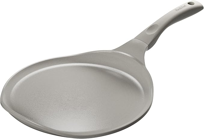 Redchef Nonstick Crepe Pan 12 Inch, Ceramic Comal Tortilla Pan, Non Stick Flat Skillet, Professional Pancake Griddle Pan for Roti Dosa, Induction Compatible, Stay-Cool Handle, PFAS/PTFE Free (Gray)