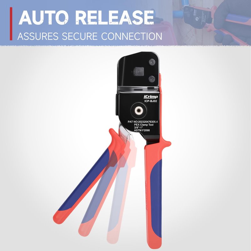 iCrimp KIT-BJ02 PEX Crimping Tool Kit with PEX Clamps, PEX Pipe Cutter, One-Handed PEX Clamp Tool for Cinching 3/8-in, 1/2-in, 3/4-in, 1-in PEX Clamp