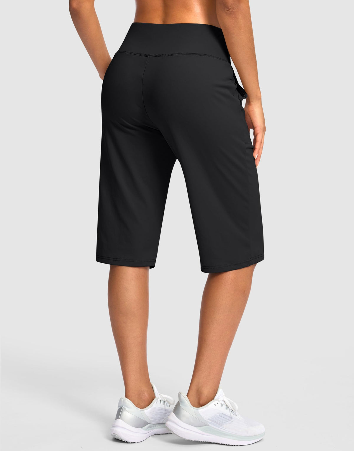SANTINY 14" Shorts for Women Knee Length with Pockets High Waisted Stretch Long Bermuda Shorts for Summer Dressy Casual (Black L)