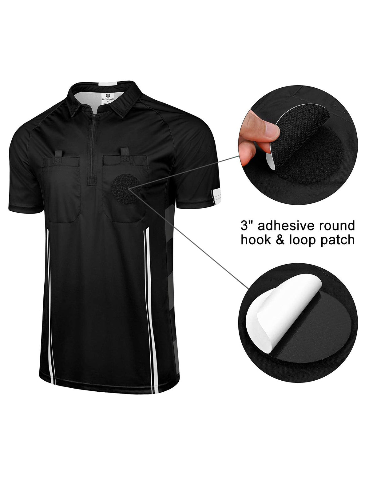 FitsT4 Sports Pro Soccer Referee Jersey Short Sleeve Youth Ref Shirts Black XX-Small