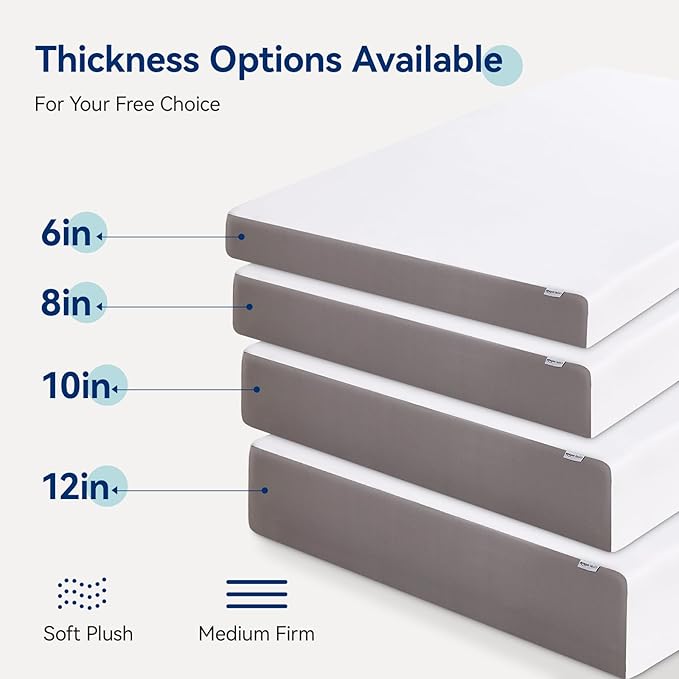 Amazon Basics Memory Foam Mattress, Soft Plush Feel, 10 Inch, Full, White/Grey