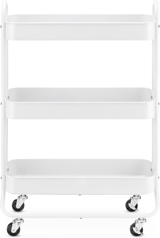 Whitmor 3-Tier Slim Cart - Kitchen, Pantry, Bathroom Rolling Storage Cart - White