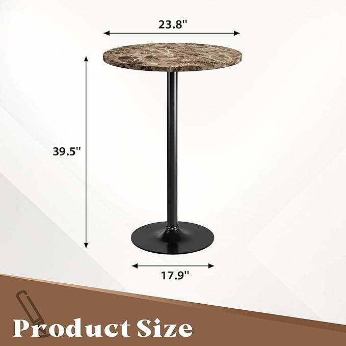 Homall Round Dining Table Bistro Pub 23.8 x 39.5 Inches Bar Table for Kitchen, Dining Room (2, Marble-Black)