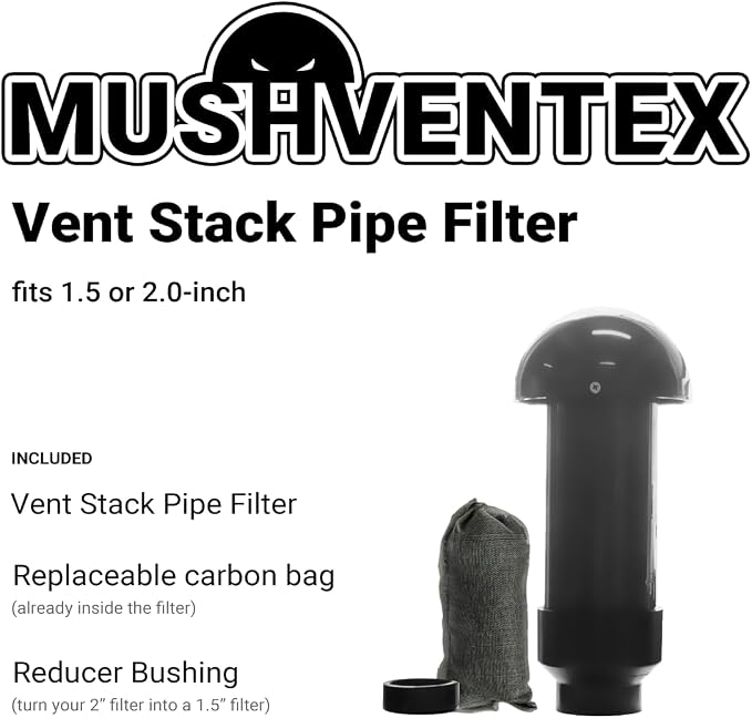 Vent Stack Pipe Filter with Mushroom Cap | Eliminates Outdoor Odors | Fits