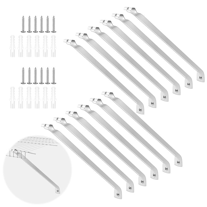 Innconee 12 Pcs Support Brackets for 12in Wide Shelving Wire Wire Shelf Brackets Closet Rod Bracket Closet Support Bracket with Anchors and Pins for Installation Wires Shelving Supports Closets