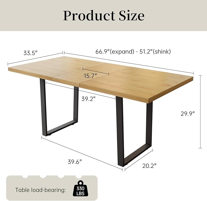ZckyCine Dining Table Set for 6-8 People Kitchen Dining Room Table Set Extendable Wood Dining Table and 6 Upholstered Chairs, Home Kitchen Furniture