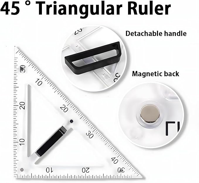Magnetic Teaching Ruler Set with Multi-Functional Geometry Tools Durable ABS Plastic for Whiteboard Classroom Projects Student Teacher Math Supplies (Clear 4pcs)