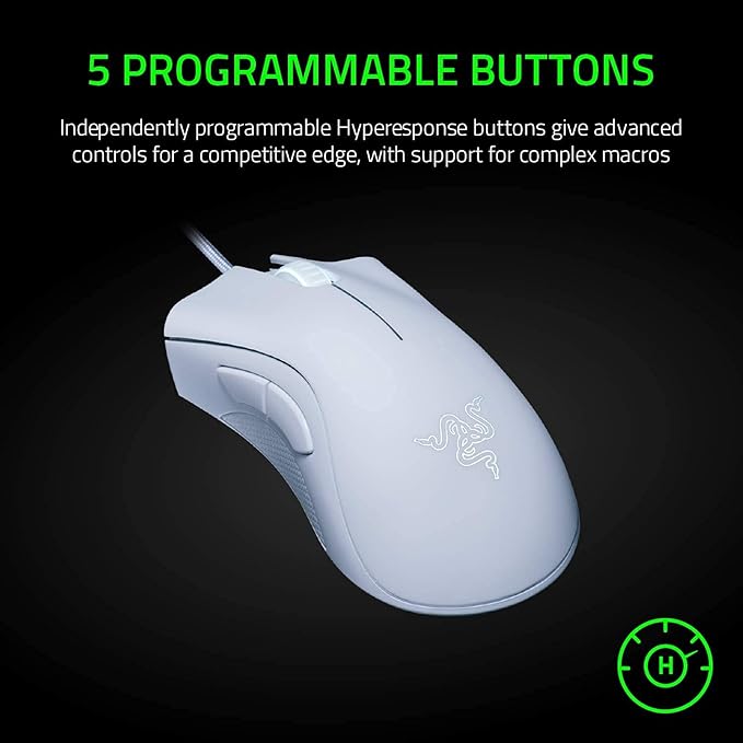 Razer DeathAdder Essential Gaming Mouse: 6400 DPI Optical Sensor - 5 Programmable Buttons - Mechanical Switches - Rubber Side Grips - Mercury White,(Pack of 10)