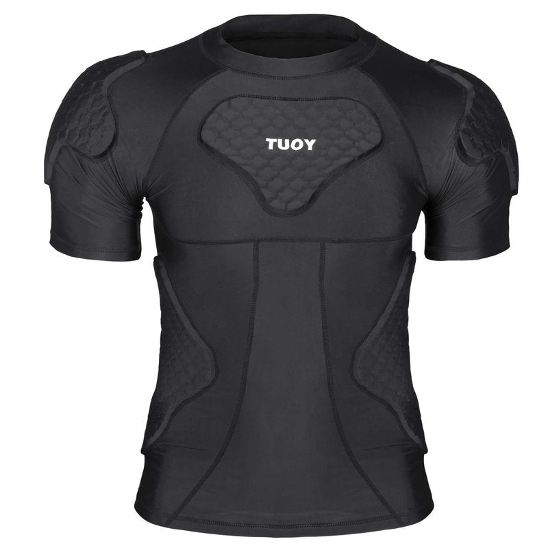 TUOY New Football Rib Chest Protector Shirt Padded Compression Shirts 6 Pads Adult Sizes