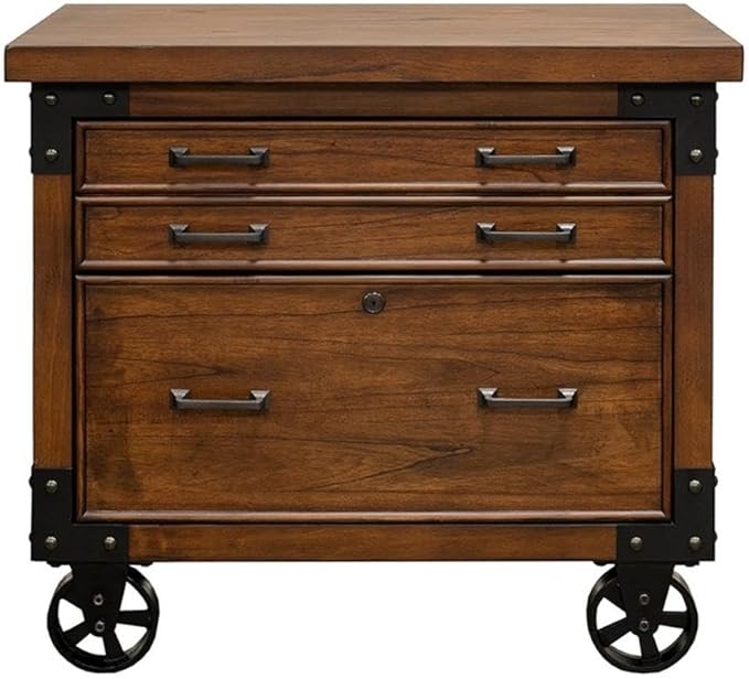 Pemberly Row Rustic Wood Lateral File with Legal/Letter File Drawer in Brown, Solid Wood, Sturdy Construction, Office or Home Storage, Secure Document Organization, Durable Design