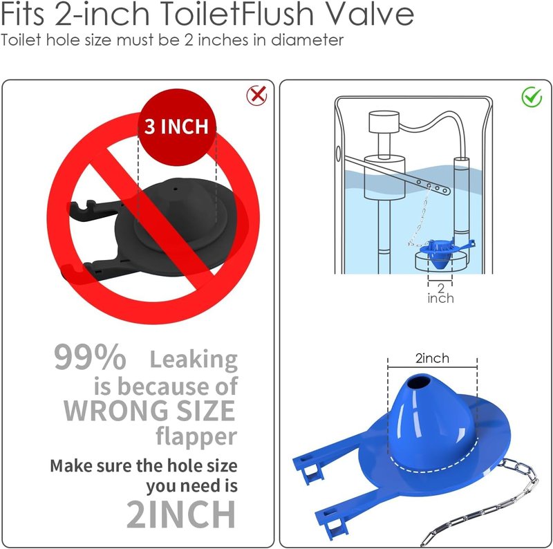 2-Pack Universal 2" Toilet Flapper Replacement Kit - Durable Rubber & Stainless Steel Chain (Blue)