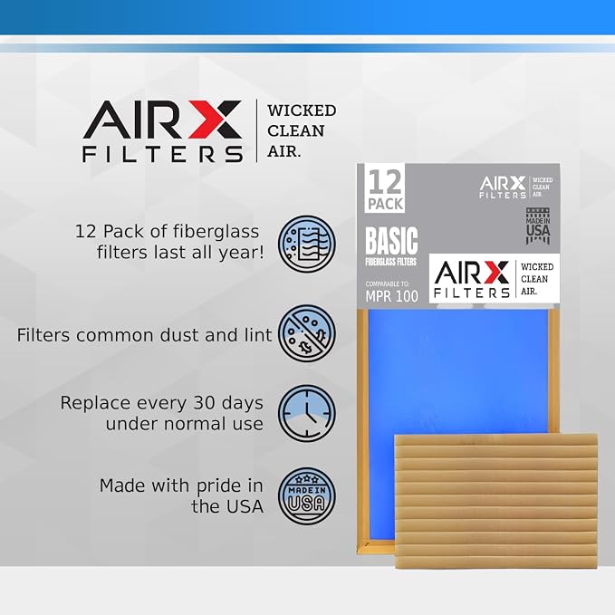 18x25x1 Air Filter Comparable to MPR 100 Basic Economy Furnace Filters