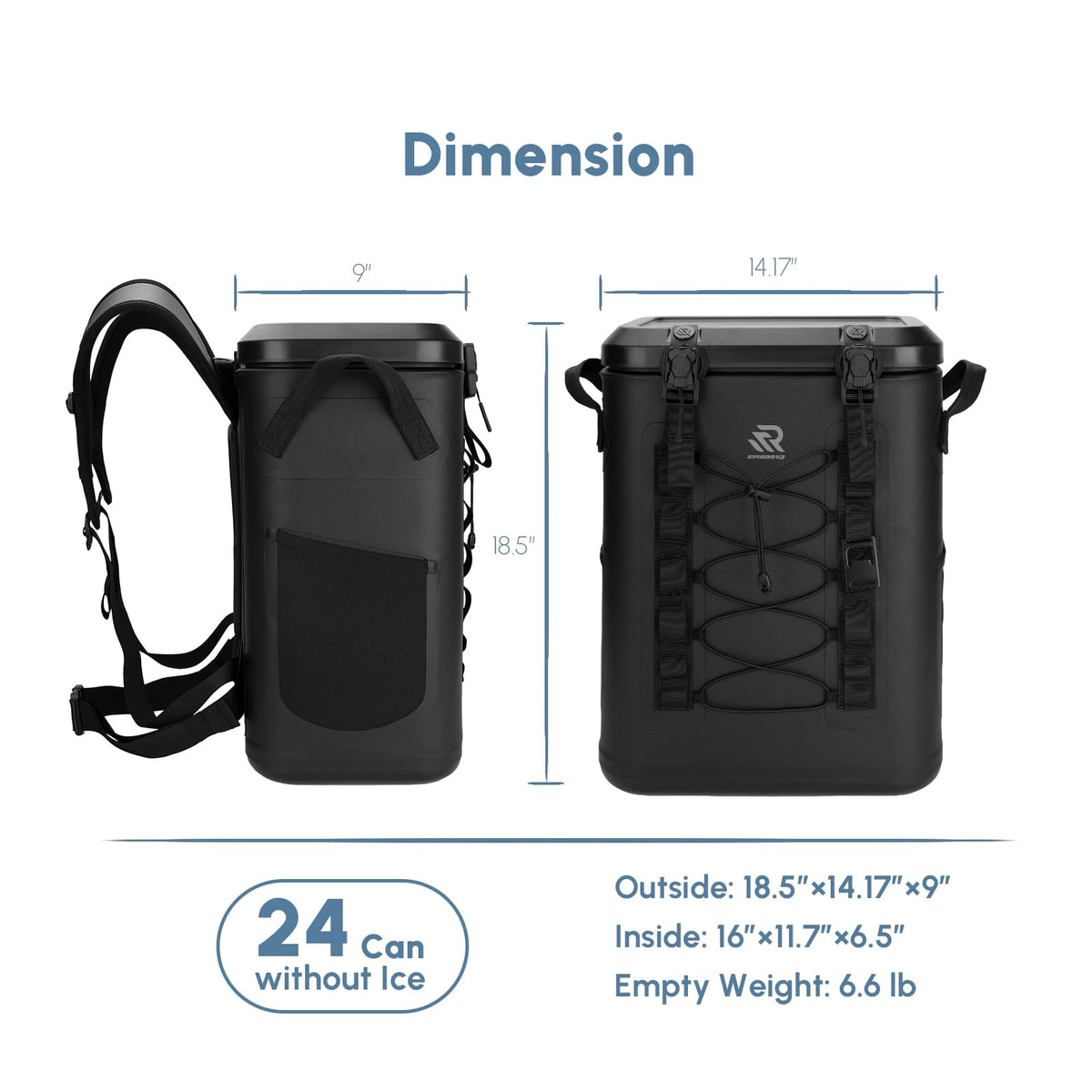 RIVONOVA Premium Zipperless Magnetic Kayak Cooler Backpack Black