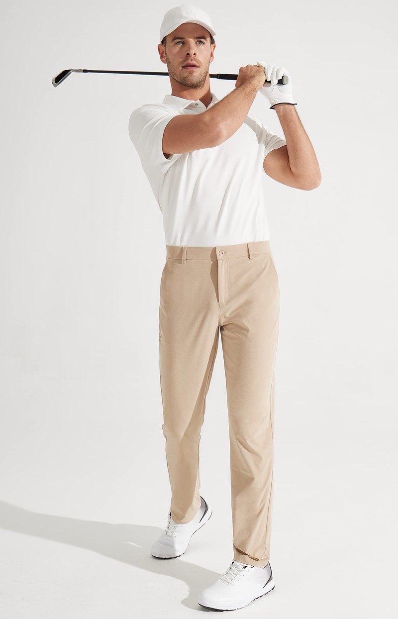 Libin Men's All Day Comfy Golf Pants Work Dress Pants 34" Quick Dry Lightweight Business Casual Trousers for Men with Pockets Water Resistant, Khaki, 34W x 34L