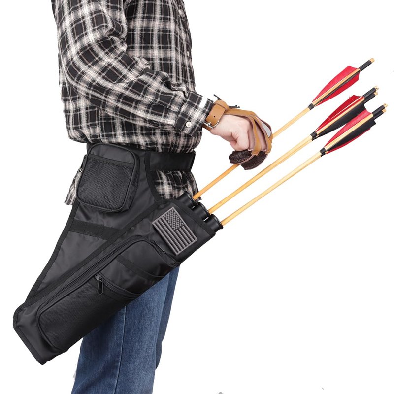 KRATARC 3-Tubes Hip Quiver Waist Hanged Arrow Archery Carry Bag with Pockets Adjustable Belt (Black) (Camo)